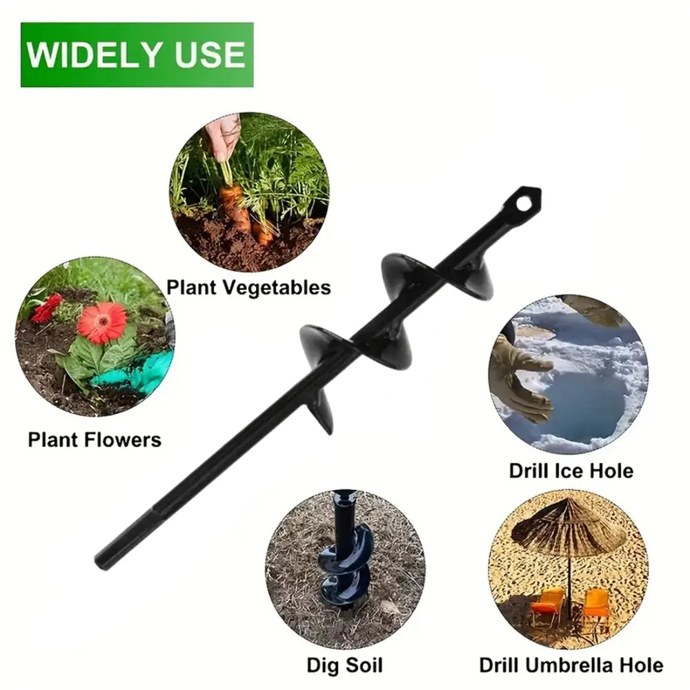 Garden Auger Spiral Drill Bit with 3/8" Hex Drive Drill Planting Hole Digger Tool Loose Soil Drill Bit Accessories