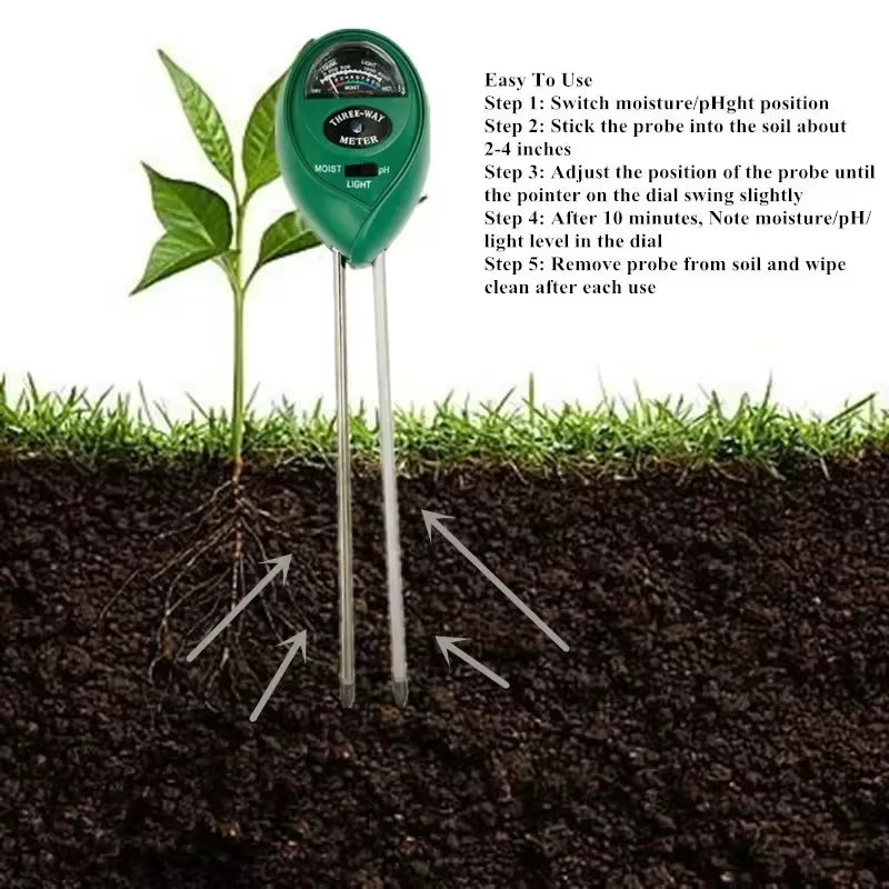 3 in 1 Soil Meter Moisture Light PH Testers with 2 Probes Soil Monitor for Garden Plant Test Flower Instrument Tool